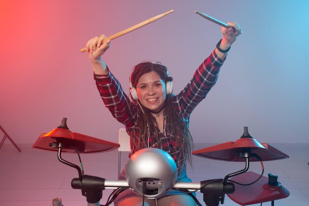 woman celebrating with a band